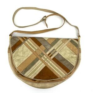 Sharif Vintage Semi Circle Gold  Patchwork Leather Silk Shoulder Bag